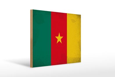 Holzschild Flagge Kamerun 40x30 cm Flag of Cameroon Vintage Schild wooden sign