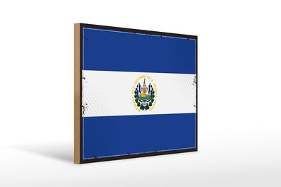Holzschild Flagge El Salvadors 40x30 cm Retro El Salvador Schild wooden sign