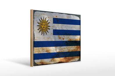 Holzschild Flagge Uruguay 40x30 cm Flag of Uruguay Rost Deko Schild wooden sign