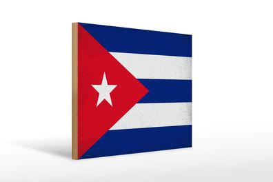 Holzschild Flagge Kuba 40x30 cm Flag of Cuba Vintage Deko Schild wooden sign