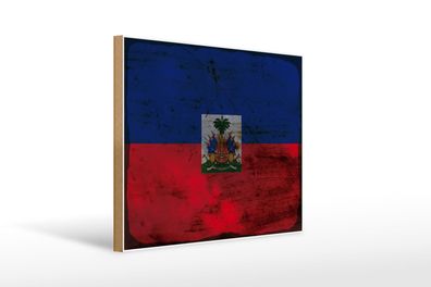 Holzschild Flagge Haiti 40x30 cm Flag of Haiti Rost Holz Deko Schild wooden sign