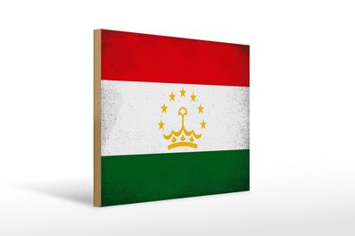 Holzschild Flagge Tadschikistan 40x30 cm Tajikistan Vintage Schild wooden sign