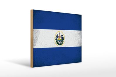 Holzschild Flagge El Salvador 40x30 cm El Salvador Vintage Schild wooden sign