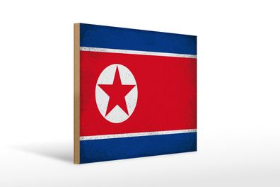 Holzschild Flagge Nordkorea 40x30 cm North Korea Vintage Deko Schild wooden sign