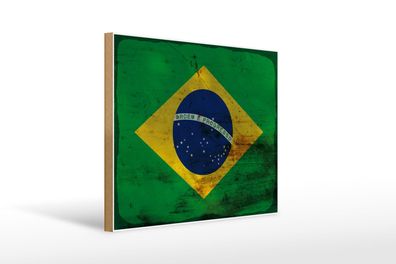 Holzschild Flagge Brasilien 40x30 cm Flag of Brazil Rost Deko Schild wooden sign