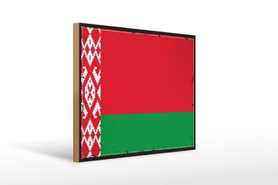 Holzschild Flagge Weißrussland 40x30 cm Retro Flag Belarus child wooden sign