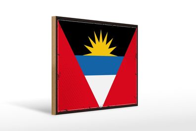 Holzschild Flagge Antigua und Barbuda 40x30 cm Retro Flag Schild wooden sign