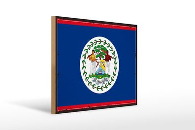 Holzschild Flagge Belizes 40x30 cm Retro Flag of Belize Deko Schild wooden sign
