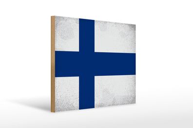 Holzschild Flagge Finnland 40x30 cm Flag of Finland Vintage Schild wooden sign