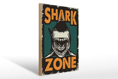 Holzschild Retro 30x40 cm Shark Zone Hai See Geschenk Holz Schild wooden sign