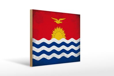 Holzschild Flagge Kiribati 40x30 cm Flag Kiribati Vintage Schild wooden sign
