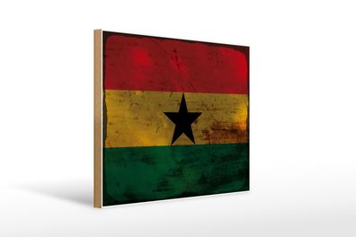 Holzschild Flagge Ghana 40x30 cm Flag of Ghana Rost Holz Deko Schild wooden sign
