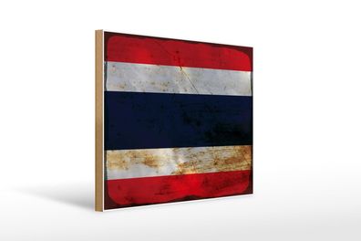 Holzschild Flagge Thailand 40x30 cm Flag of Thailand Rost Schild wooden sign