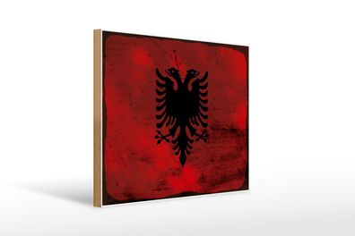 Holzschild Flagge Albanien 40x30 cm Flag Albania Rost Deko Schild wooden sign