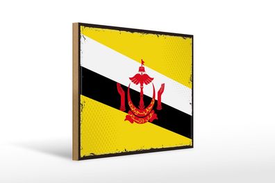 Holzschild Flagge Bruneis 40x30 cm Retro Flag of Brunei Deko Schild wooden sign