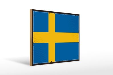Holzschild Flagge Schwedens 40x30 cm Retro Flag of Sweden Schild wooden sign