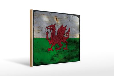 Holzschild Flagge Wales 40x30 cm Flag of Wales Rost Holz Deko Schild wooden sign