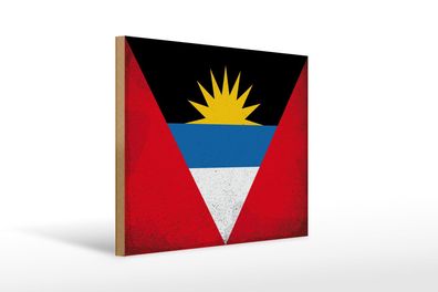 Holzschild Flagge Antigua und Barbuda 40x30cm Flag Vintage Schild wooden sign