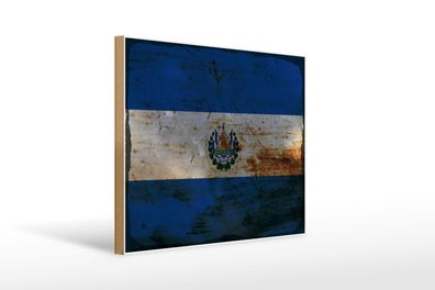 Holzschild Flagge El Salvador 40x30 cm El Salvador Rost Deko Schild wooden sign