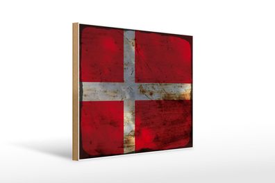 Holzschild Flagge Dänemark 40x30 cm Flag of Denmark Rost Deko Schild wooden sign