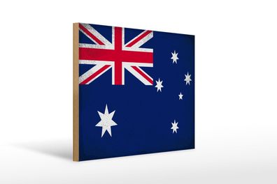 Holzschild Flagge Australien 40x30 cm Australia Vintage Deko Schild wooden sign