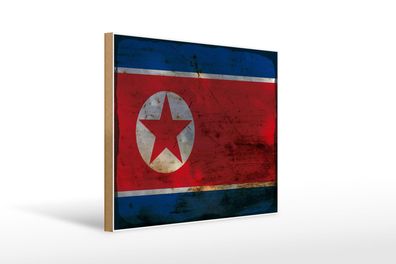 Holzschild Flagge Nordkorea 40x30 cm North Korea Rost Deko Schild wooden sign