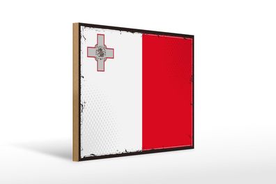 Holzschild Flagge Maltas 40x30 cm Retro Flag of Malta Deko Schild wooden sign
