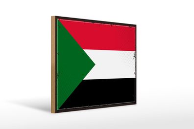 Holzschild Flagge Sudan 40x30 cm Retro Flag of Sudan Deko Schild wooden sign