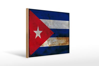 Holzschild Flagge Kuba 40x30 cm Flag of Cuba Rost Geschenk Schild wooden sign