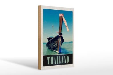 Holzschild Reise 20x30cm Thailand Meer blaues Meer Boot Natur Schild wooden sign