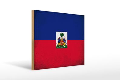 Holzschild Flagge Haiti 40x30 cm Flag of Haiti Vintage Deko Schild wooden sign