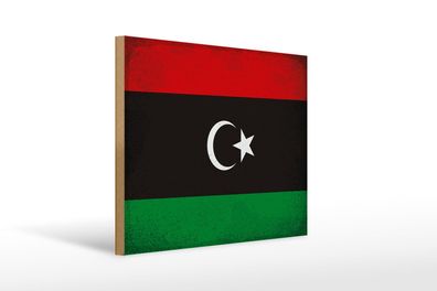 Holzschild Flagge Libyen 40x30 cm Flag of Libya Vintage Deko Schild wooden sign