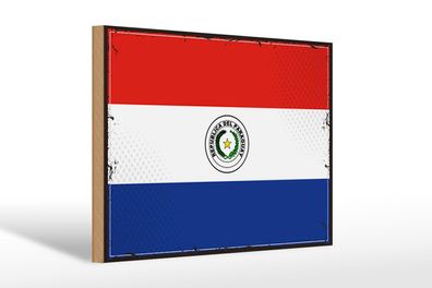 Holzschild Flagge Paraguays 30x20cm Retro Flag of Paraguay Deko Schild wooden sign