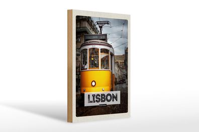Holzschild Reise 20x30 cm Lisbon Portugal Straßenbahn 28 Deko Schild wooden sign