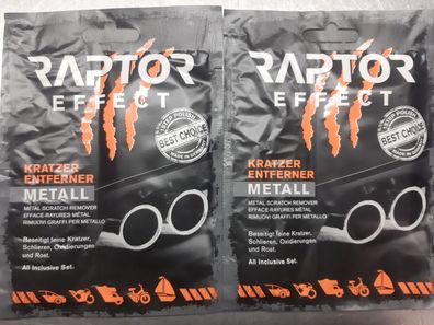 2 x Raptor Effect Kratzer-Entferner Rostentferner + Poliertuch Metall Politur Set