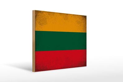 Holzschild Flagge Litauen 40x30 cm Flag Lithuania Vintage Schild wooden sign