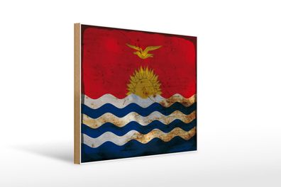 Holzschild Flagge Kiribati 40x30 cm Flag of Kiribati Rost Schild wooden sign