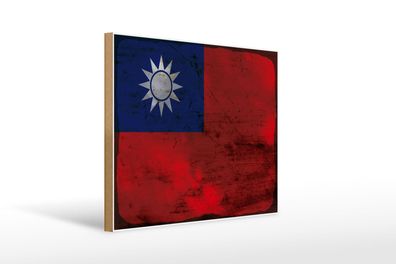 Holzschild Flagge China 40x30 cm Flag of Taiwan Rost Deko Schild wooden sign