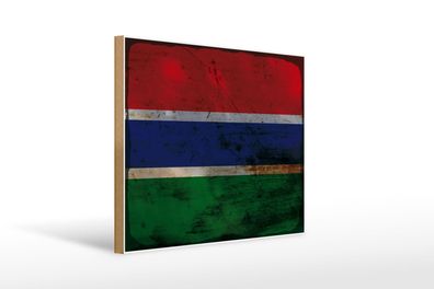 Holzschild Flagge Gambia 40x30 cm Flag of the Gambia Rost Schild wooden sign