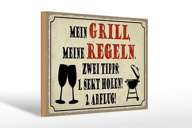 Holzschild Spruch 30x20 cm mein Grill meine Regeln 2 Tipps Deko Schild wooden sign