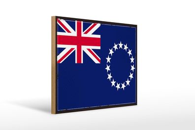 Holzschild Flagge Cookinseln 40x30 cm Retro Cook Islands Deko Schild wooden sign