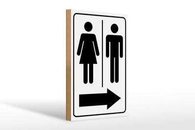 Holzschild Hinweis 20x30 cm Toilettenfiguren Pfeil rechts Deko Schild wooden sign