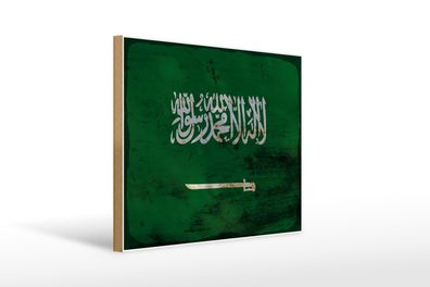 Holzschild Flagge Saudi-Arabien 40x30 cm Saudi Arabia Rost Schild wooden sign