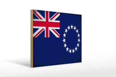 Holzschild Flagge Cookinseln 40x30 cm Cook Islands Vintage Schild wooden sign