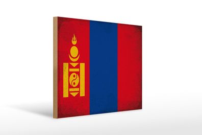 Holzschild Flagge Mongolei 40x30 cm Flag Mongolia Vintage wooden sign