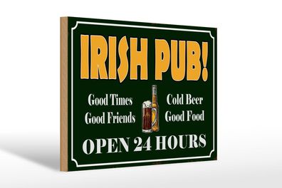 Holzschild Spruch 30x20 cm Irish Pub gold Beer open 24 Deko Schild wooden sign