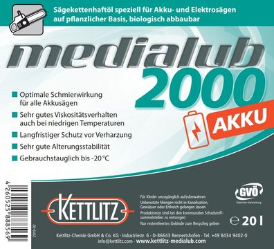 20 Liter Bio Kettenöl Kettlitz-Medialub 2000 AKKU