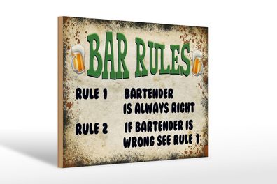 Holzschild Spruch 30x20 cm Bier Bar Rules Bartender always Deko Schild wooden sign