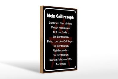Holzschild Spruch 20x30cm Mein Grillrezept zuerst ein Bier Deko Schild wooden sign