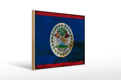 Holzschild Flagge Belize 40x30 cm Flag of Belize Rost Deko Schild wooden sign